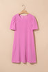 Corded Knit Crew Neck Puff Sleeve Shift Mini Dress